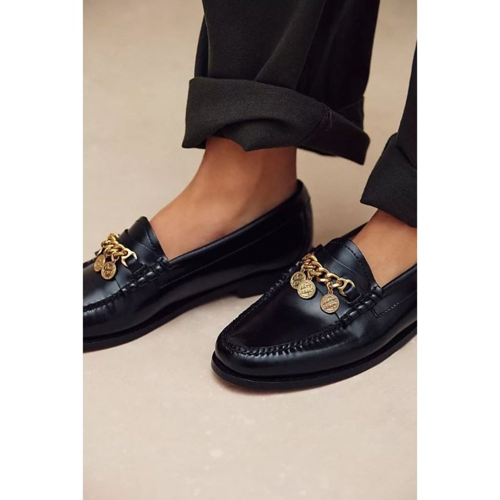 Anthropologie GH Bass & Co Black Leather Weejun Penny Charm Loafers Size 8 NEW